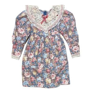 VINTAGE Floral Lace Bib Cottage Core Boho 80s Dress